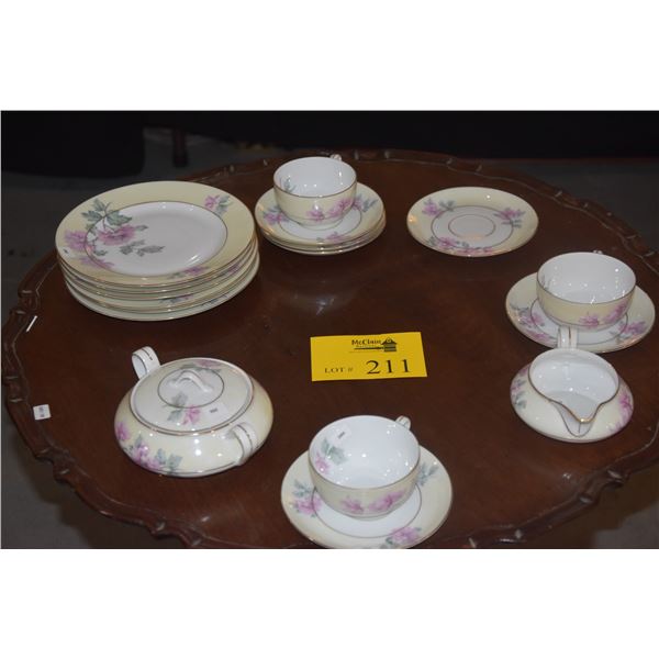 CHINA PLATES, CUPS, SAUCERS, CREAMER & SUGAR (17 PCS)