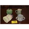 Image 1 : CERAMIC ASPARAGUS CANISTER (PORTUGAL), CERAMIC CABBAGE CANISTER, GREEN & WHITE CERAMIC PITCHER & 3 H