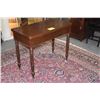 Image 1 : ANTIQUE AMERICAN 19TH CENTURY FOLD OVER TOP SQUARE TABLE RAISED ON CYLINDRICAL LEGS CARVED W/RING & 