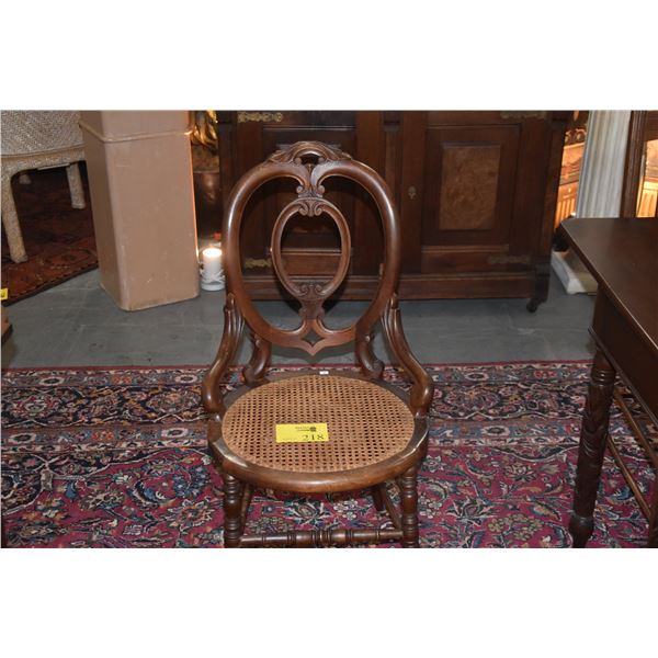 VINTAGE WOOD SIDE CHAIR W/CANE SEAT