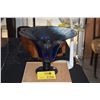 Image 1 : BLUE GLASS PEDESTAL VASE (10" X 13")