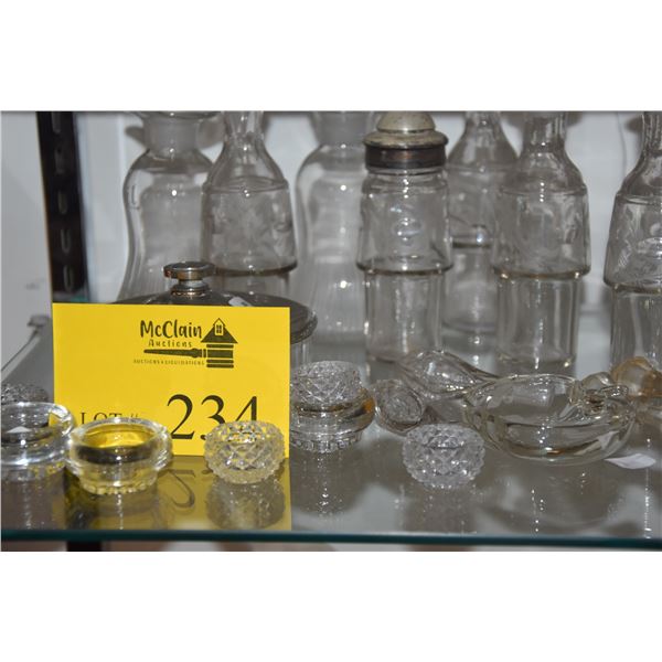 COLLECTION OF GLASS CRUETS, SALTS, KNIFE RESTS, OIL & VINEGAR, STOPPERS, ETC. (20 PCS)