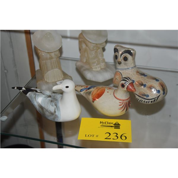 ALABASTER FIGURES, CAT & DUCK FIGURES (5 PCS)