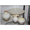 Image 2 : LENOX 10 3/4" SCALLOPED PEDESTAL BOWL, LENOX 5" GILT PORCELAIN VASE & PORCELAIN BELLEEK CREAMER & SU