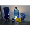 Image 1 : COLLECTION OF BLUE GLASS JARS, BOTTLE, VASES, CREAMER & BOWL (6 PCS)