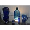 Image 2 : COLLECTION OF BLUE GLASS JARS, BOTTLE, VASES, CREAMER & BOWL (6 PCS)
