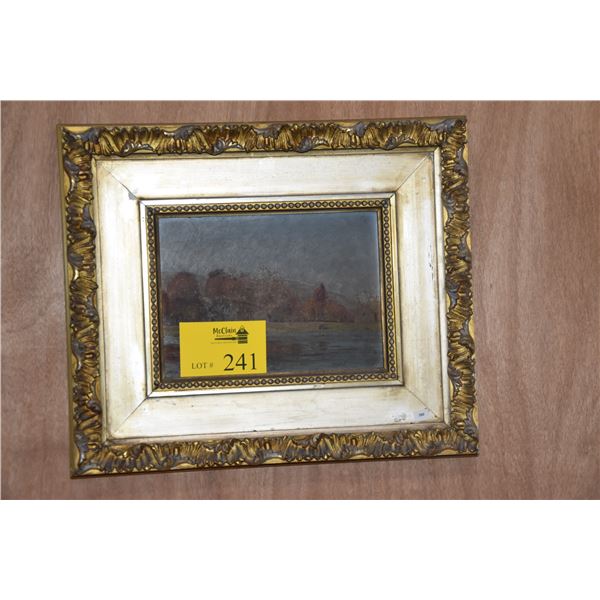 FRAMED LANDSCAPE PAINTING ON TIN (19 1/2  X 16 1/2 )