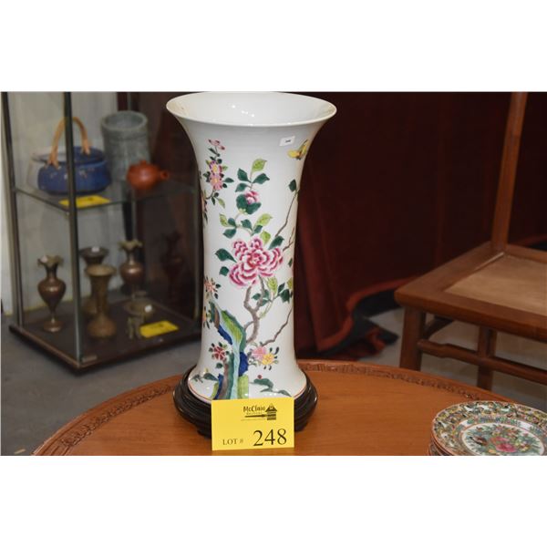 CHINESE FAMILI ROSE  GU  BEAKER VASE; SIGNED (DOES NOT INCLUDE FLOWERS OR STAND)