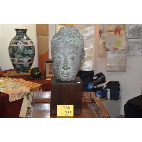 THAI CAST BUDDHA HEAD ON DISPLAY STAND (22 )