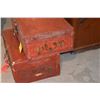 Image 2 : ANTIQUE CHINESE RED LEATHER PIG SKIN WEDDING CHESTS (26 1/2" X 17" X 10" & 26 1/2" X 17" X 11") (2 P