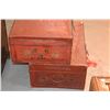 Image 3 : ANTIQUE CHINESE RED LEATHER PIG SKIN WEDDING CHESTS (26 1/2" X 17" X 10" & 26 1/2" X 17" X 11") (2 P