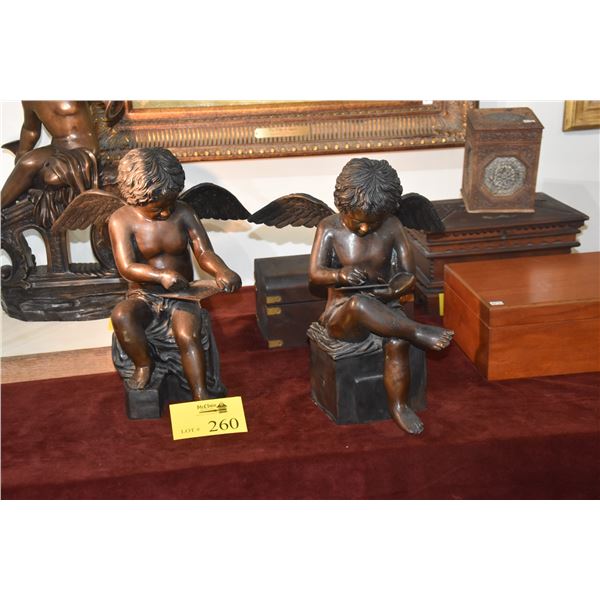 PAIR BRONZED WINGED PUTTI SCRIBES (15" X 12") (PAIR)