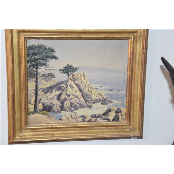 FRAMED OIL PAINTING, "LONE CYPRESS TREE"; BY CHARLES WESLEY NICHOLSON (1886-1965) (15 1/2" X 14")