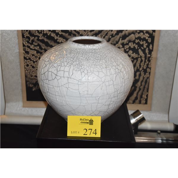 11" CRACKLE GLAZED VASE; SIGNED KURAOKA (DAVID KURAOKA)