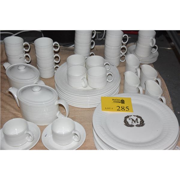 ROYAL DOULTON CHINA: PLATES, CUPS & SAUCERS, TEA/COFFEE POT, CREAMERS, GRAVY BOAT, ETC. (51 PCS)