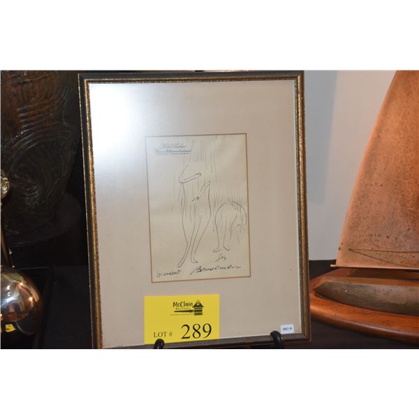 FRAMED BEMELMANS SKETCH ON HOTEL STATIONARY (12 1/4  X 15 1/4 )