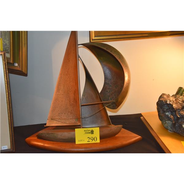 VINTAGE WOOD & METAL SAIL BOAT SCULPTURE