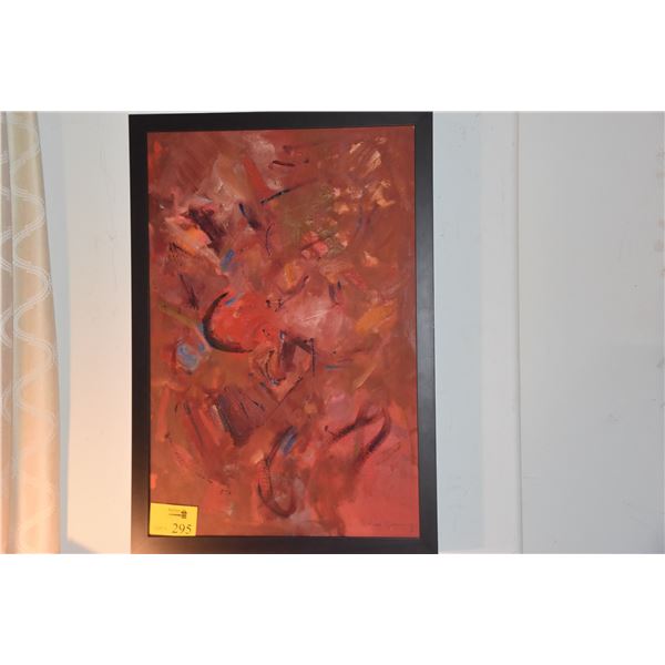 FRAMED ABSTRACT IN RED; SIGNED JOHN  YOUNG (26 3/4  X 38 1/2 )