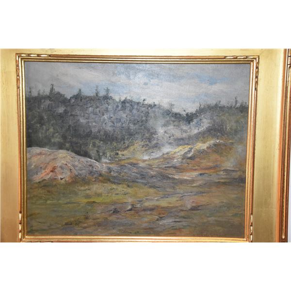 CUSTOM GOLD GILT FRAMED OIL ON CANVAS, SULPHUR BED IN VOLCANO NATIONAL PARK; SIGNED D. HOWARD HITCHC