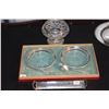 Image 1 : STERLING & GLASS COMPOTE, DISHES, FORK & SPOON & CRACKER TRAY (6 PCS)