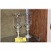 Image 1 : VINTAGE HURRICANE STERLING WEIGHTED CANDLESTICK HOLDERS W/ETCHED GLASS SHADES (PAIR)