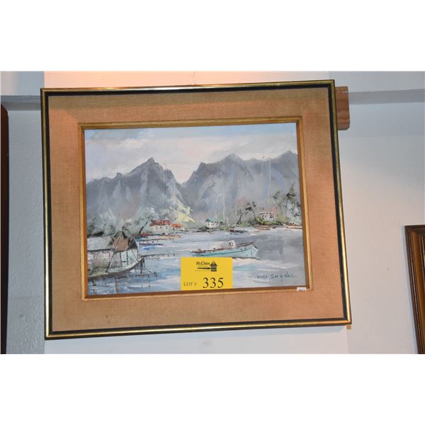 FRAMED OIL ON CANVAS, "KANEOHE BAY, OAHU"; SIGNED VIKI SNYDER (VIKI SNYDER 4-78 ON THE BACK OF CANVA