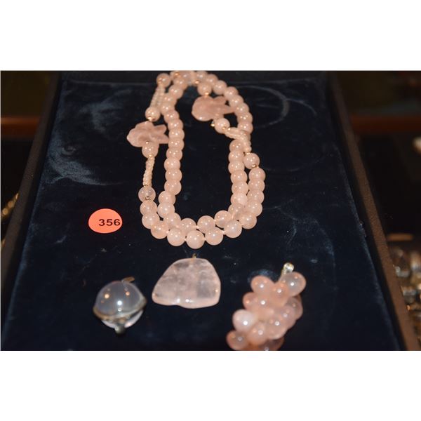 ROSE QUARTZ PENDANTS & NECKLACE (4 PCS)