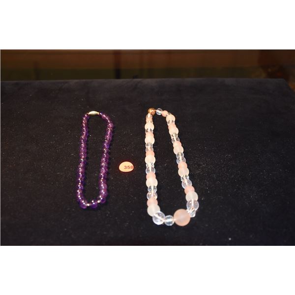 ROSE QUARTZ & CRYSTAL NECKLACE & AMETHYST BEAD NECKLACE W/14K CLASP (2 PCS)