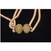 Image 3 : MING'S 14K 3 STRAND AKOYA PEARL NECKLACE W/CARVED "APRICOT" JADE CLASP (1 STRAND DISCONNECTED) W/BOX