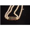 Image 5 : MIKIMOTO CULTURED PEARL NECKLACE W/14K DIAMOND & EMERALD & RUDY ENHANCER/PENDANT