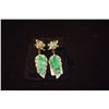 Image 1 : MING'S 14K CARVED GREEN JADE LEAF CLIP EARRINGS W/BOX