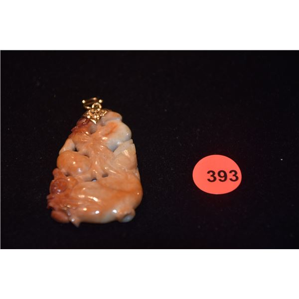 14K CARVED RED JADE PENDANT