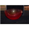 Image 2 : 7" ELSA PERETTI FOR TIFFANY & CO. RED HANDBLOWN GLASS BOWL W/24K GOLD LEAF