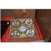 Image 3 : JAPANESE SILVER & PORCELAIN SAKE CUPS (5) W/BOX & LACQUER ORIGAMI TRAYS (5) W/SIGNED BOX (10 PCS)