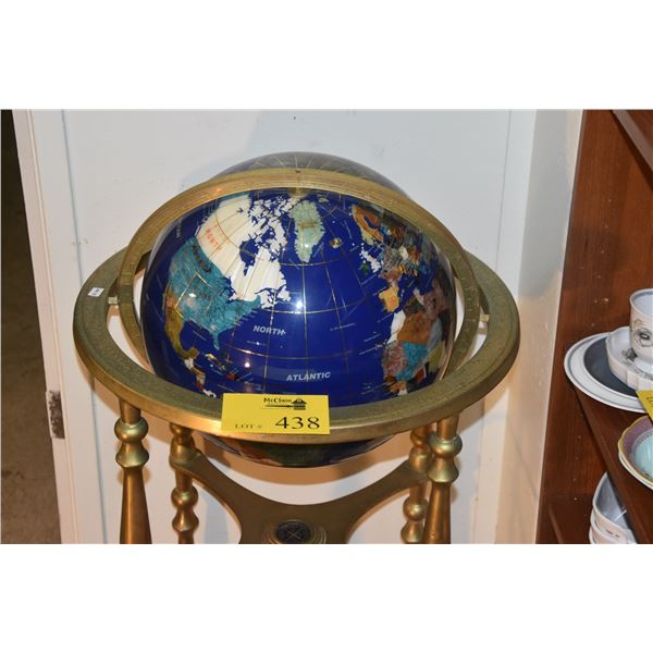 SEMI-PRECIOUS STONE WORLD GLOBE ON BRASS STAND (32  X 20 )