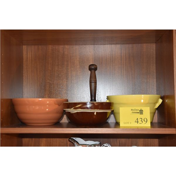 CERAMIC BOWLS & WOOD PESTLE (4 PCS)