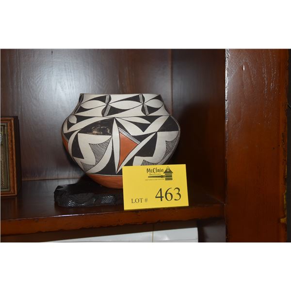 POTTERY BOWL, ACOMA N.M.; SIGNED E. CHINO (DOES NOT INCLUDE STAND)