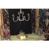 Image 2 : ANTIQUE 3-ARM PORCELAIN & BRASS CANDELABRA (26" X 15")