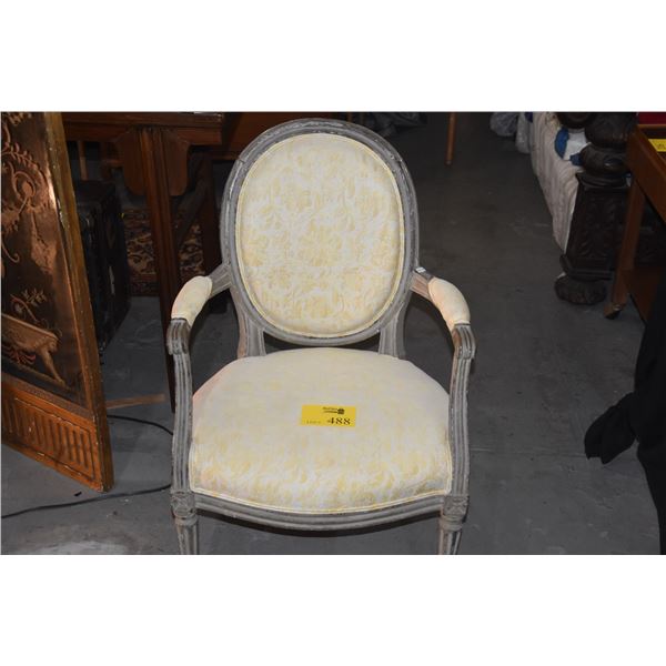 LOUIS XVI STYLE ARM CHAIR W/FORTUNY FABRIC