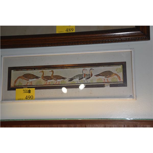 FRAMED PRINT, GEESE; UNSIGNED (28 1/2  X 10 1/2 )