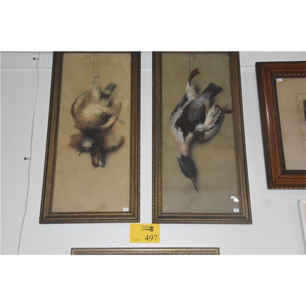 FRAMED PAINTINGS, HANGING FOWL (13 3/4" X 28 1/2") (2 PCS)