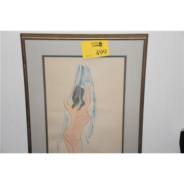 FRAMED BEMELMANS DRAWING; NUDE FEMALE (19 3/4  X 27 1/2 )