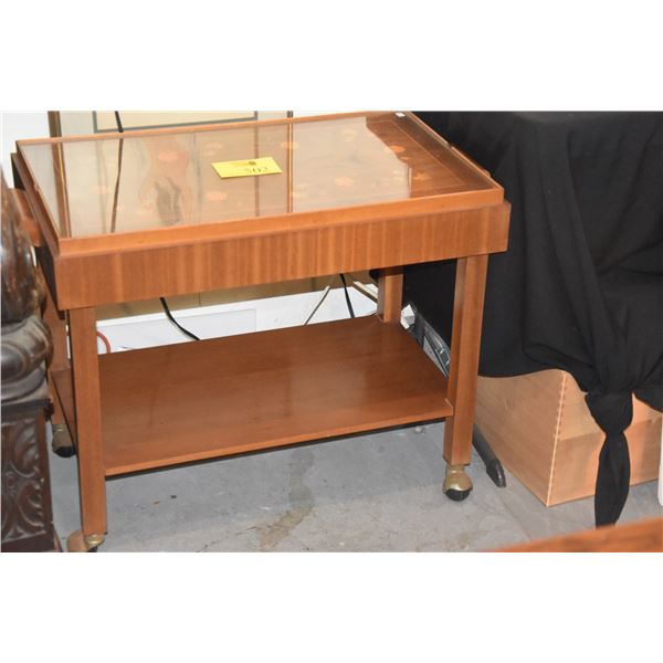 TEA CART W/MARQUETRY INLAY, FLORAL MOTIF