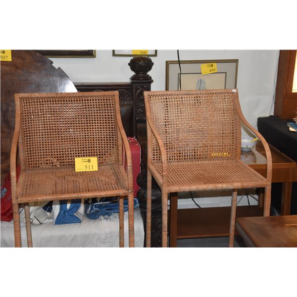 WICKER BAR STOOLS W/ARMS (PAIR)