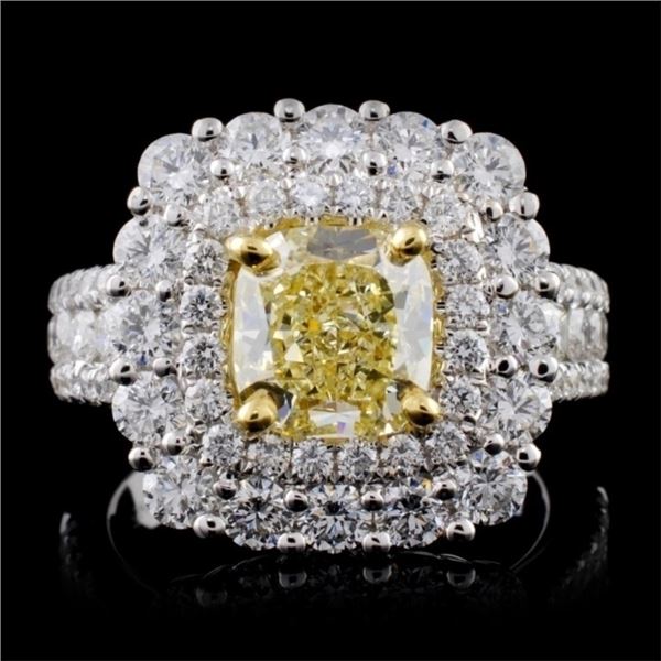 18K White Gold 3.92ctw Fancy Yellow Diamond Ring