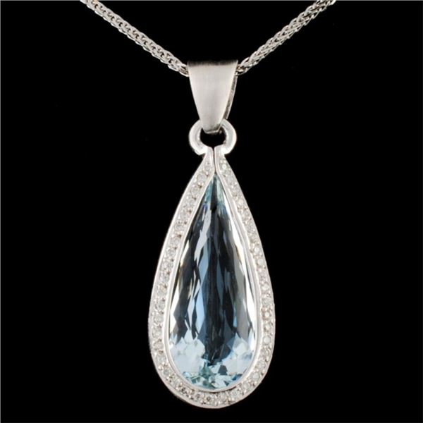 14K Gold 5.00ct Aquamarine & 0.25ct Diamond Pendan