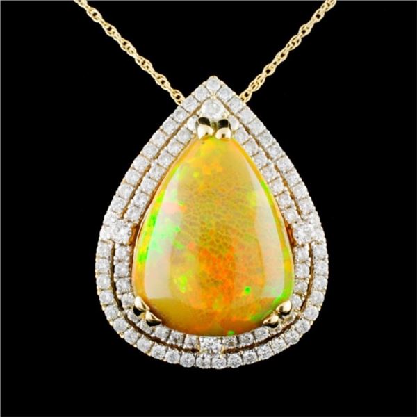 14K Gold 10.93ct Opal & 1.10ctw Diamond Pendant