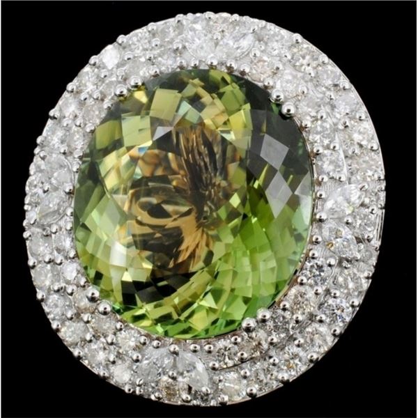 18K Gold 18.03ct Tourmaline & 2.05ct Diamond Ring