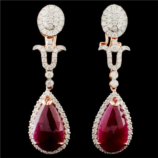 14K Gold 13.31ctw Ruby & 2.23ctw Diamond Earrings