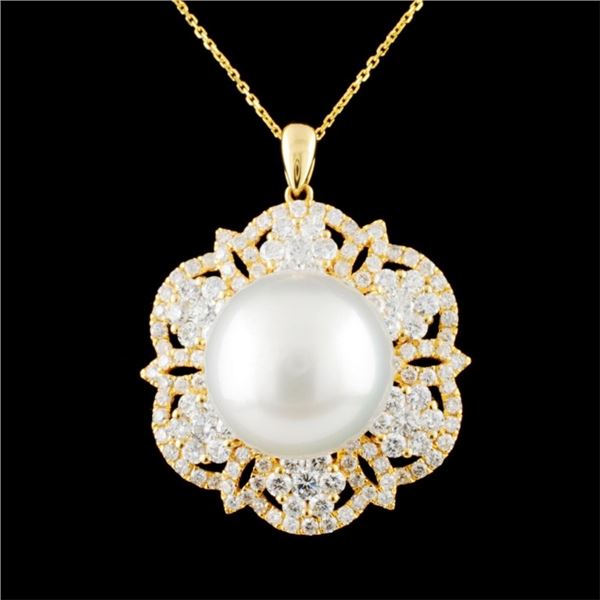 18K Gold 14.00MM Pearl & 2.26ctw Diamond Pendant